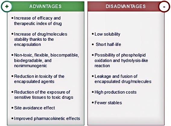 Fig.1 Diagram showing pros and cons of traditional liposome preparation techniques.