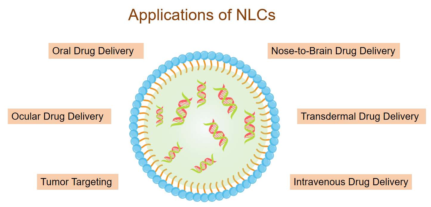 Fig.1 Applications of nanostructured lipid carriers (NLCs).