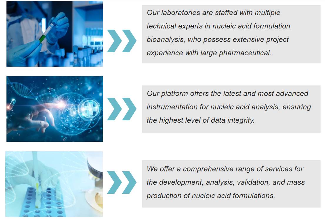 Fig.1 Advantages of our analytical technology platforms for nucleic acid drugs